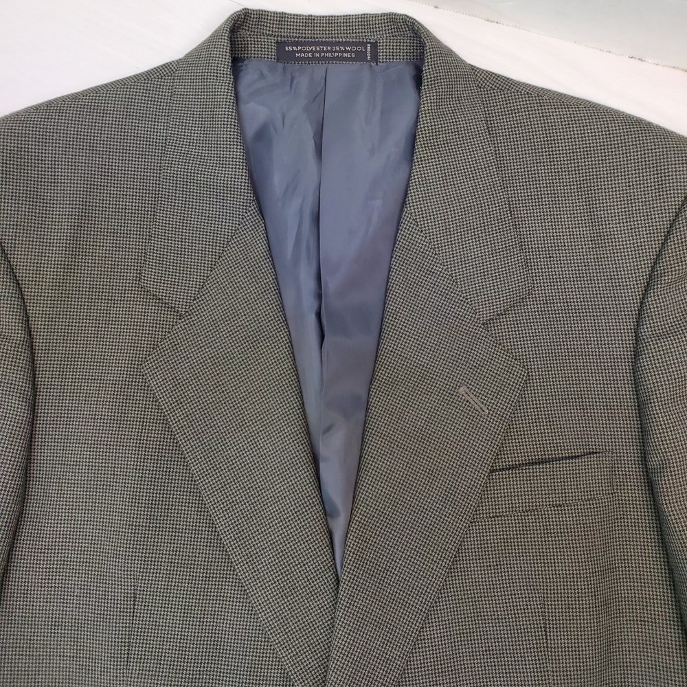 di Marabelli Mens 42R Blazer 80s Core Olive Green Wool Blend Houndstooth Retro - Picture 2 of 14